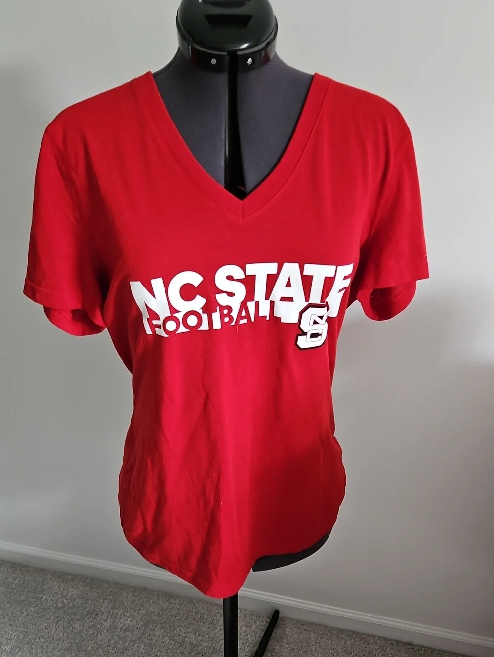 Women's Red NC State Football V-Neck Tee
